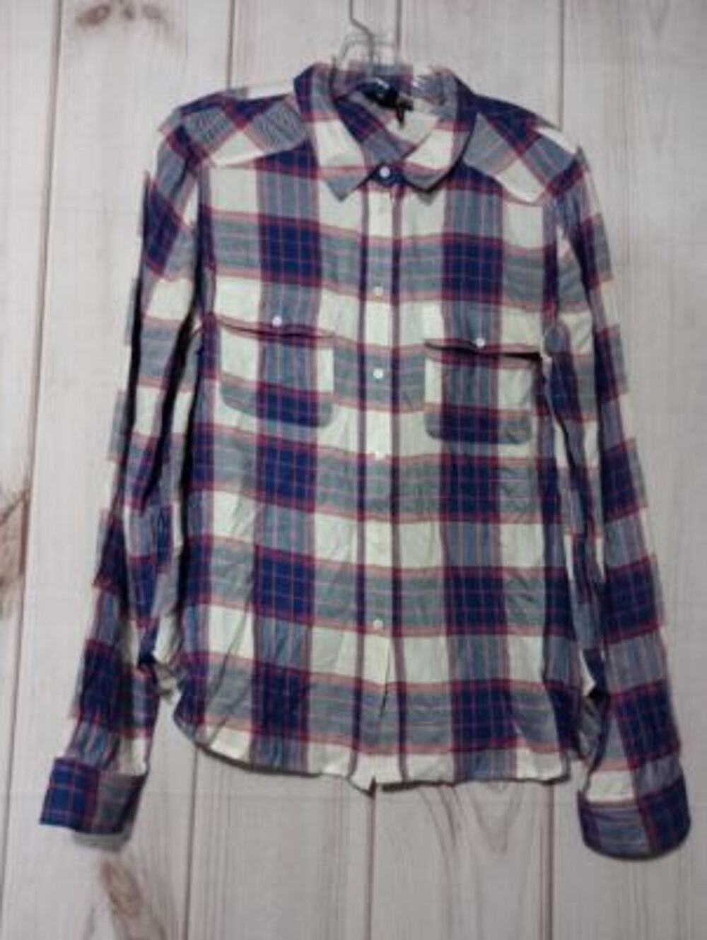 Paige Shirt Ladies Medium White, Blue and Pink Plaid Flannel #outdoors